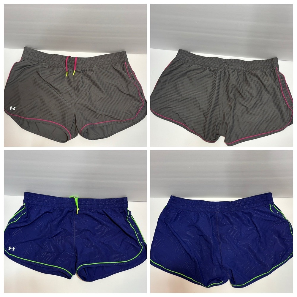 Under Armour Womens Fly By Running Shorts XL Gray Blue Lot of 2 Lined Athletic